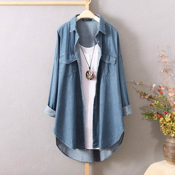 Plus Size Tunic Women's Denim Blue Blouse 2020 ZANZEA Elegant Shirt Long Sleeve Asymmetrical Blusas Female Lapel Button Jean Top