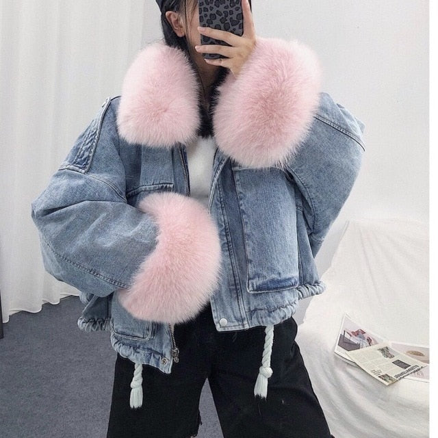 LUZUZI Warm Bomber Women's Winter Jacket Coat Female Jeans Jacket Basic Ladies Top Windbreaker Denim Jackets Overcoat Plus Size