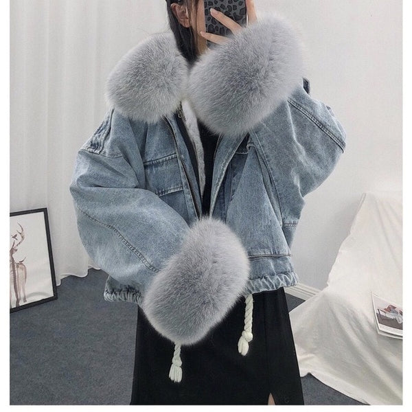 LUZUZI Warm Bomber Women's Winter Jacket Coat Female Jeans Jacket Basic Ladies Top Windbreaker Denim Jackets Overcoat Plus Size