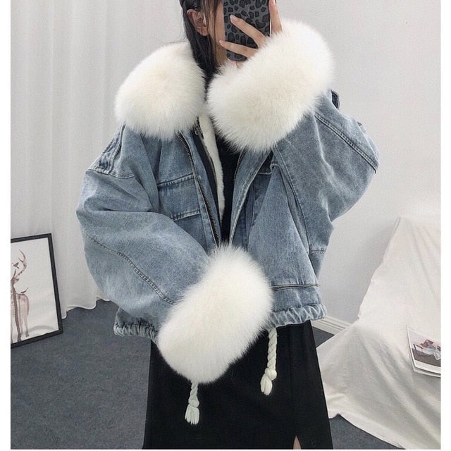 LUZUZI Warm Bomber Women's Winter Jacket Coat Female Jeans Jacket Basic Ladies Top Windbreaker Denim Jackets Overcoat Plus Size