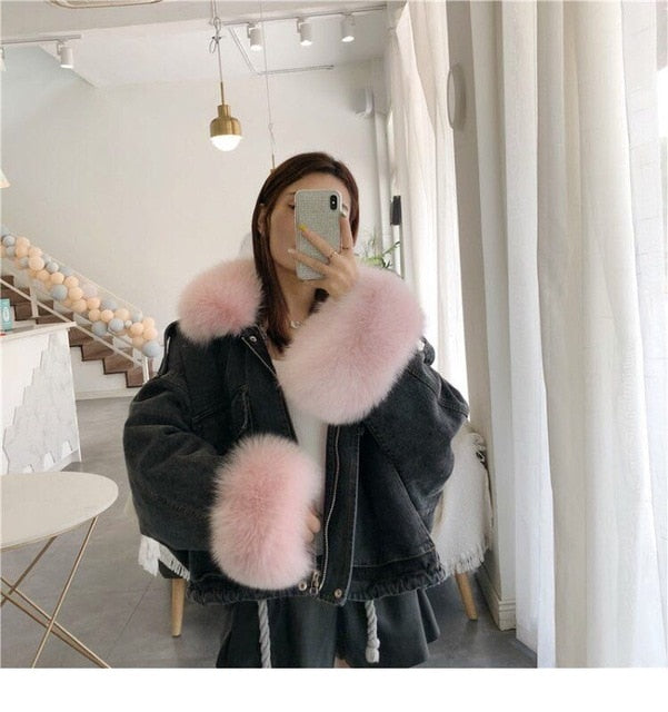 LUZUZI Warm Bomber Women's Winter Jacket Coat Female Jeans Jacket Basic Ladies Top Windbreaker Denim Jackets Overcoat Plus Size