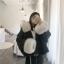 LUZUZI Warm Bomber Women's Winter Jacket Coat Female Jeans Jacket Basic Ladies Top Windbreaker Denim Jackets Overcoat Plus Size
