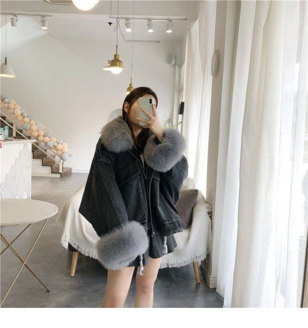 LUZUZI Warm Bomber Women's Winter Jacket Coat Female Jeans Jacket Basic Ladies Top Windbreaker Denim Jackets Overcoat Plus Size