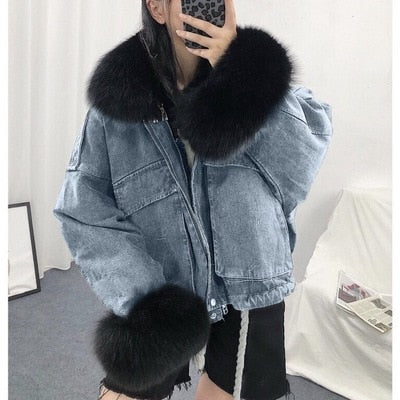 LUZUZI Warm Bomber Women's Winter Jacket Coat Female Jeans Jacket Basic Ladies Top Windbreaker Denim Jackets Overcoat Plus Size