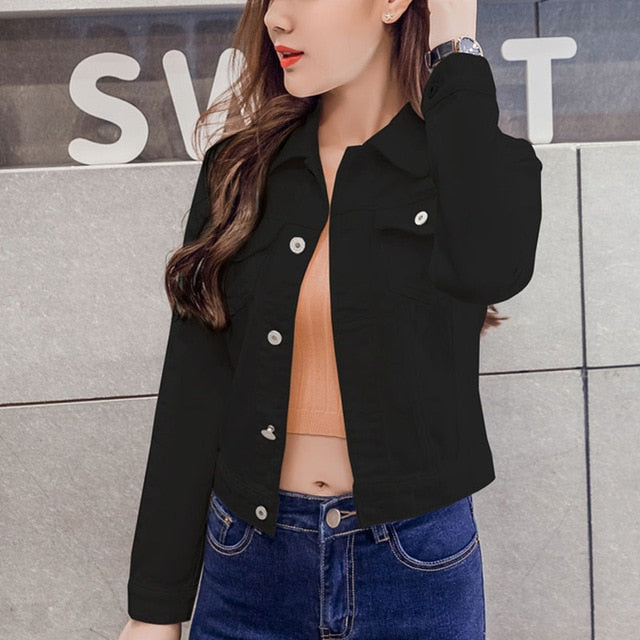 New Spring Long Sleeve Slim White Black Jeans Top for Women Solid Denim Jacket Women Short Overcoat Lady Jackets Chic Tops 4866