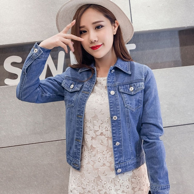 New Spring Long Sleeve Slim White Black Jeans Top for Women Solid Denim Jacket Women Short Overcoat Lady Jackets Chic Tops 4866