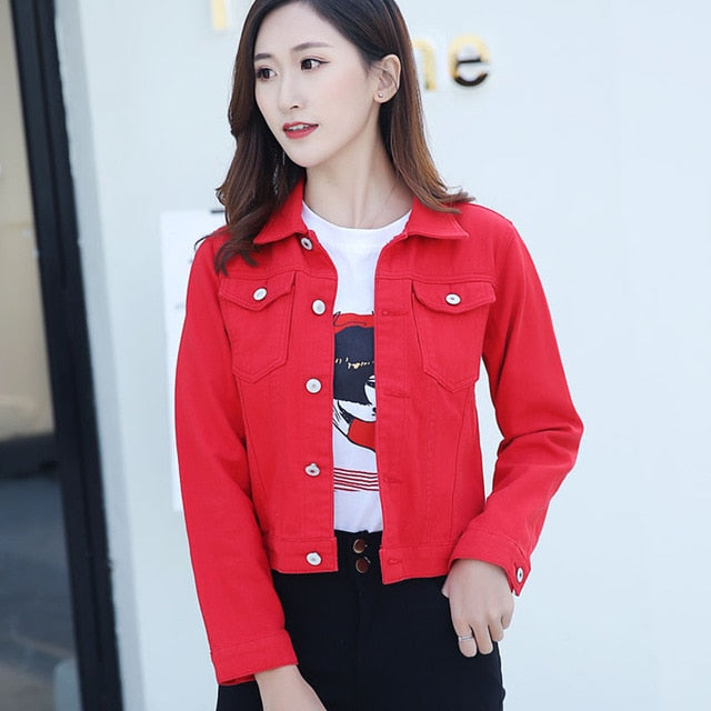 New Spring Long Sleeve Slim White Black Jeans Top for Women Solid Denim Jacket Women Short Overcoat Lady Jackets Chic Tops 4866