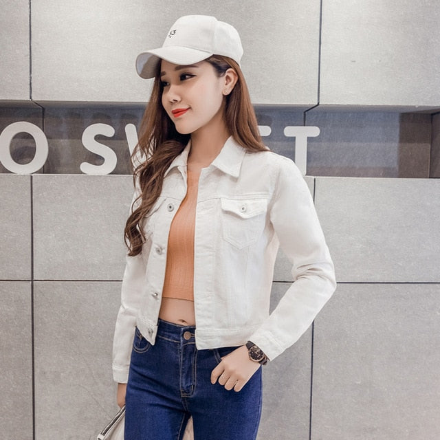 New Spring Long Sleeve Slim White Black Jeans Top for Women Solid Denim Jacket Women Short Overcoat Lady Jackets Chic Tops 4866